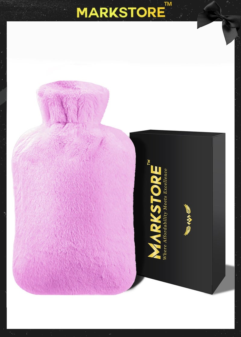 مارك ستور زجاجة ماء ساخن مع غطاء ناعم 2 لتر، كيس ماء ساخن مطاطي كلاسيكي للتشنجات والرقبة وتخفيف آلام الكتفين، حزمة باردة ساخنة للعلاج الساخن والبارد وتدفئة القدمين - Image 1